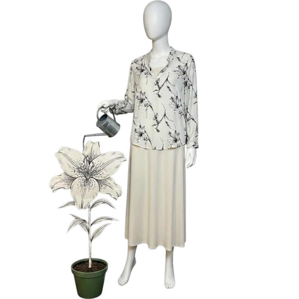 Forever 21 Sheer Blouse XS White Lily Floral V Neck LS Whimsigoth Fairycore Boho
